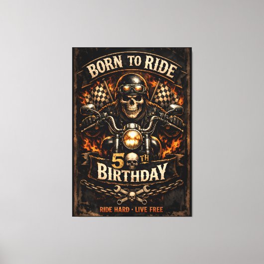 Born to Ride 50th Birthday Biker Skull キャンバスプリント (正面)
