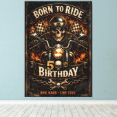 Born to Ride 50th Birthday Biker Skull キャンバスプリント (インサイチュ (ウッドフロア))
