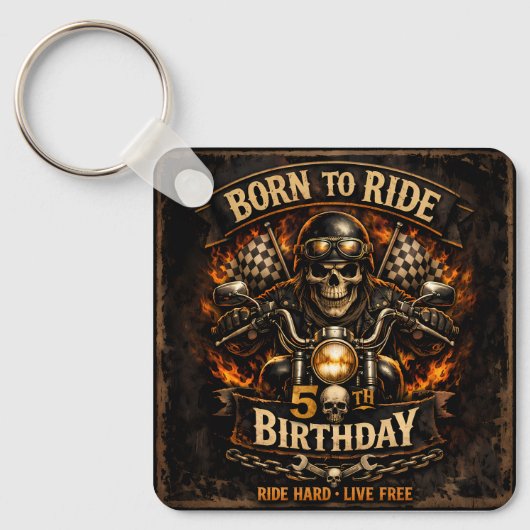 Born to Ride 50th Birthday Biker Skull キーホルダー (正面)