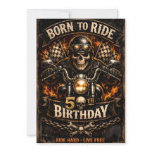 Born to Ride 50th Birthday Biker Skull Card