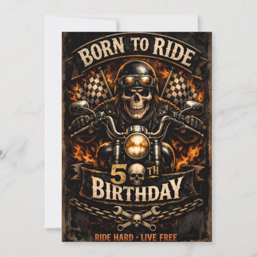 Born to Ride 50th Birthday Biker Skull Card シーズンカード (正面)