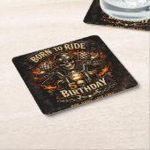 Born to Ride 50th Birthday Biker Skull Card スクエアペーパーコースター (アングル)