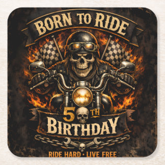 Born to Ride 50th Birthday Biker Skull Card スクエアペーパーコースター