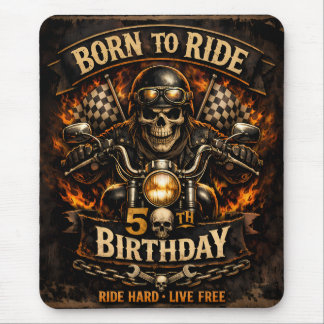 Born to Ride 50th Birthday Biker Skull Card マウスパッド