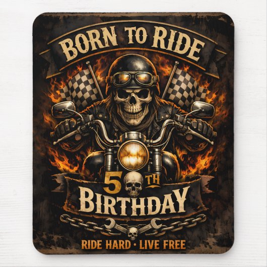 Born to Ride 50th Birthday Biker Skull Card マウスパッド (正面)