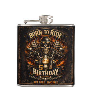 Born to Ride 50th Birthday Biker Skull Hip Flask フラスク
