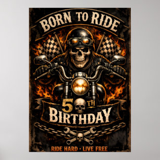 Born to Ride 50th Birthday Biker Skull Poster ポスター
