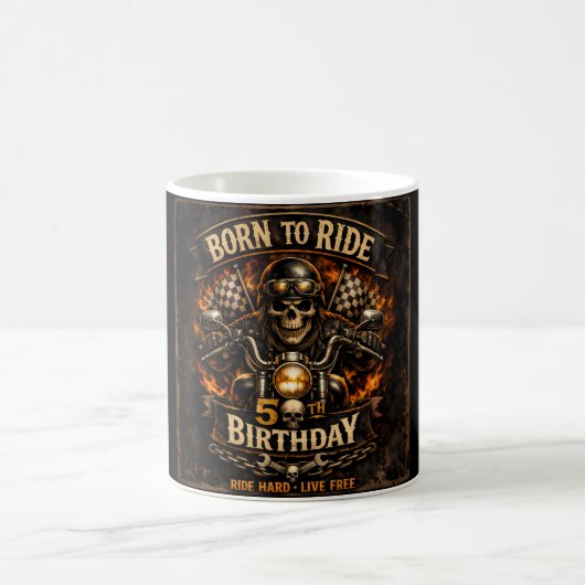 Born to Ride 50th Birthday Motorcycle Skull Mug コーヒーマグカップ (中央)