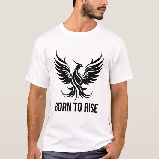 Born to Rise Phoenix Graphic Motivational Tシャツ (正面)