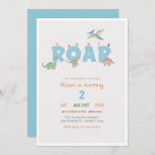 Born to Roar Baby Kid Dinosaur 2nd Birthday 招待状 (正面/裏面)