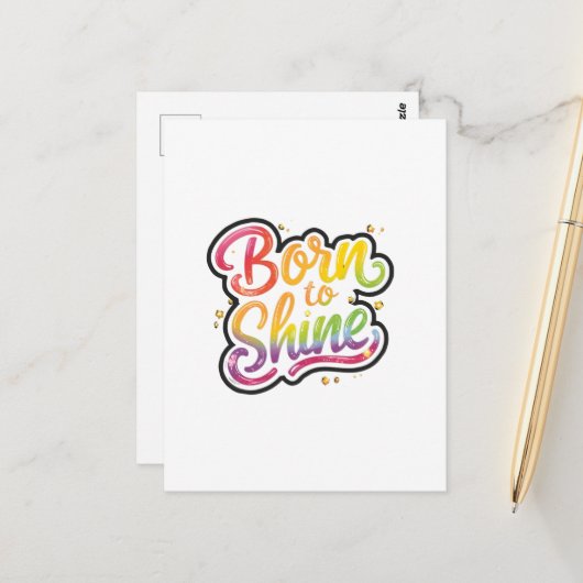 Born to Shine Pride | LGBTQ+ レインボー 引用アート ポストカード (正面/裏面インサイチュ)
