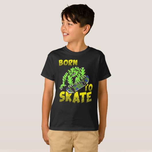 BORN TO SKATE - Tiger Cat On Skateboard Tシャツ (正面フル)