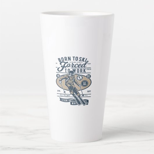 Born To Ski Forced to work カフェラテマグ (正面)