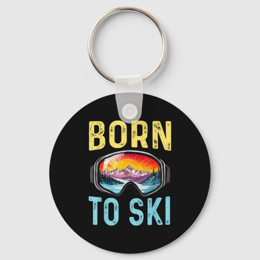 Born to ski funny skiing goggles mountain winter キーホルダー (正面)