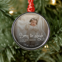 Born to Sleigh Baby Photo Birth Stats Christmas