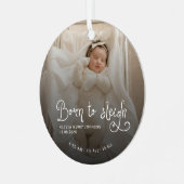 Born to Sleigh Baby Photo Birth Stats Christmas メタルオーナメント (正面左)