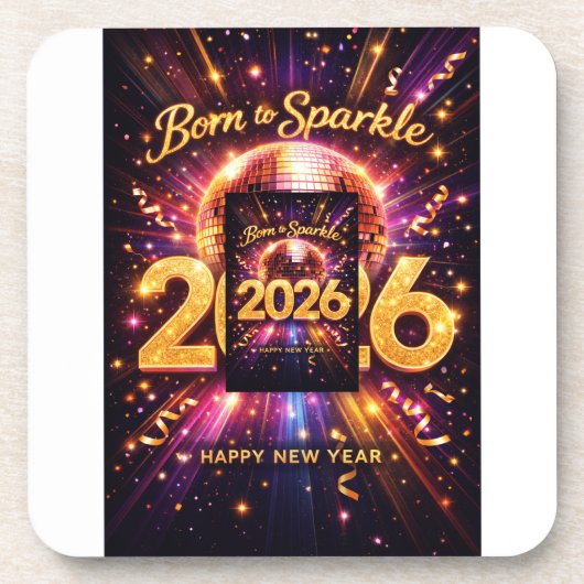 Born to Sparkle 2026 Disco Ball Happy New Year コースター (正面)