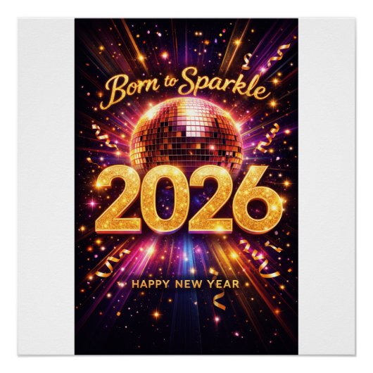 Born to Sparkle 2026 Disco Ball Happy New Year ポスター (正面)