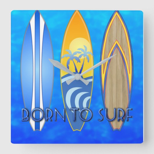 Born To Surf Surfing スクエア壁時計 (正面)