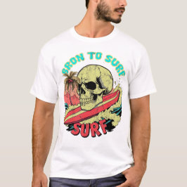 Born To Surf With Big Skull On The Surfing Board V Tシャツ