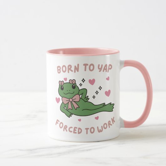 Born to Yap Forced to Work Funny Chatty Frog Meme マグカップ (右)