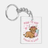 Born to Yap Forced to Work Funny Highland Cow Meme キーホルダー (正面左)