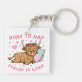 Born to Yap Forced to Work Funny Highland Cow Meme キーホルダー (裏面)