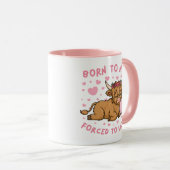 Born to Yap Forced to Work Funny Highland Cow Meme マグカップ (正面右)
