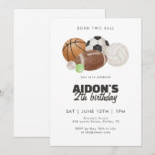 Born Two Ball Sports Balls 2nd Birthday Party Kids 招待状 (正面/裏面)