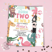 Born TWO Be Wild ピンクの誕生日 招待状