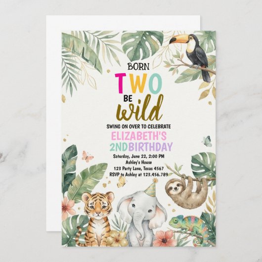 Born Two be Wild Birthday Invitation 2nd Birthday 招待状 (正面/裏面)