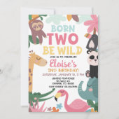 Born TWO Be Wild Pink Birthday 招待状 (正面)