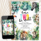 Born TWO Be Wild! Safari Animals Cool 2nd Birthday 招待状
