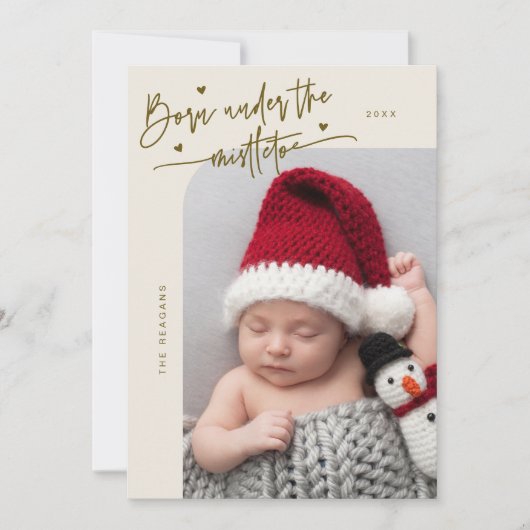 Born Under Mistletoe Cream Birth Announcement 案内状 (正面)