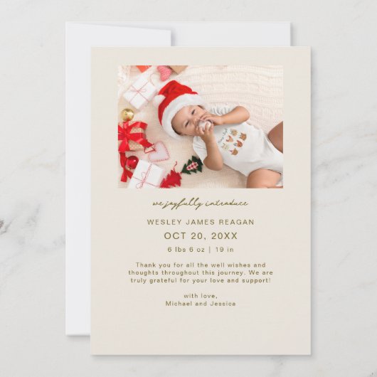 Born Under Mistletoe Cream Birth Announcement 案内状 (裏面)