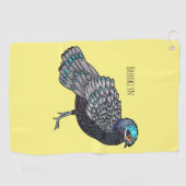 Bornean peacock-pheasant bird cartoon illustration ゴルフタオル (横)