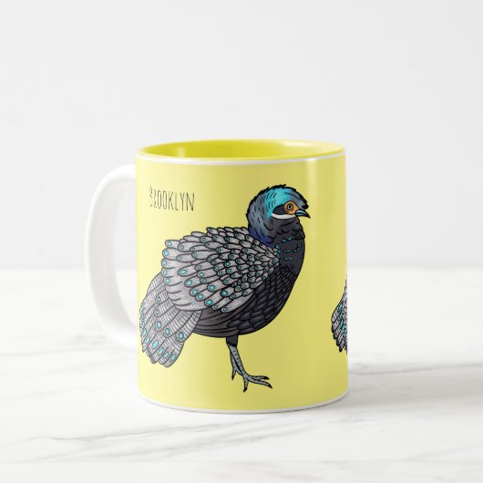 Bornean peacock-pheasant bird cartoon illustration ツートーンマグカップ (正面左)