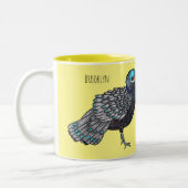 Bornean peacock-pheasant bird cartoon illustration ツートーンマグカップ (左)