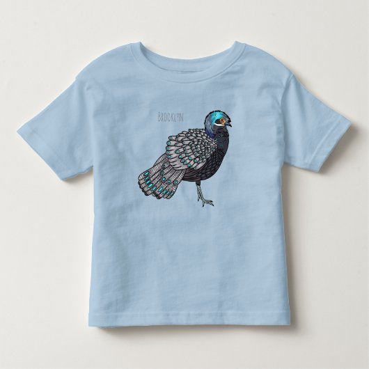 Bornean peacock-pheasant bird cartoon illustration トドラーTシャツ (正面)