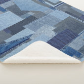 Boro Boro青いジーンのパッチワークのデニムShibori シェルパブランケット (3/4)