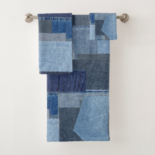 Boro Boro青いジーンのパッチワークのデニムShibori バスタオルセット