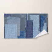 Boro Boro青いジーンのパッチワークのデニムShibori バスタオルセット (ハンドタオル)
