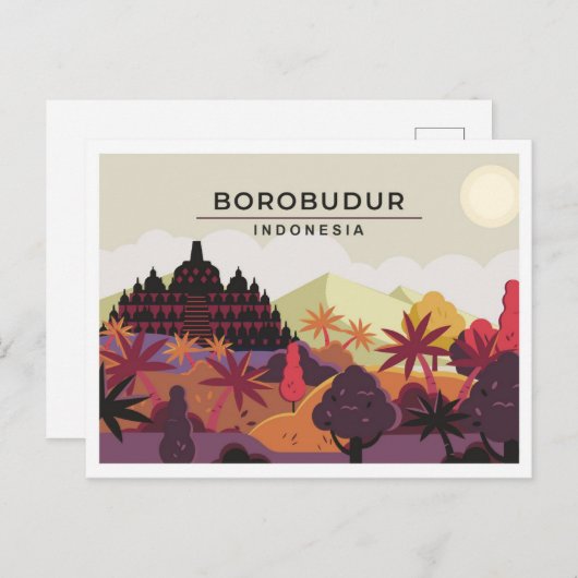 Borobudur Magelang Indonesia travel illustration ポストカード (正面/裏面)