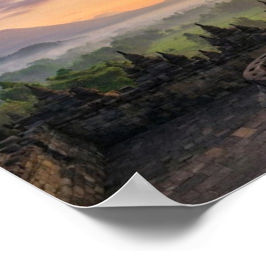 Borobudur Temple Java Indonesia Sunrise Wall Art ポスター (角)