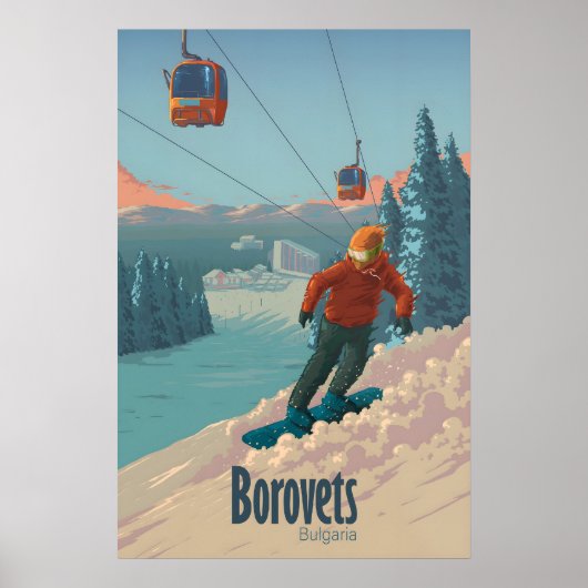 Borovets Bulgaria Snowboarding Travel Poster ポスター (正面)