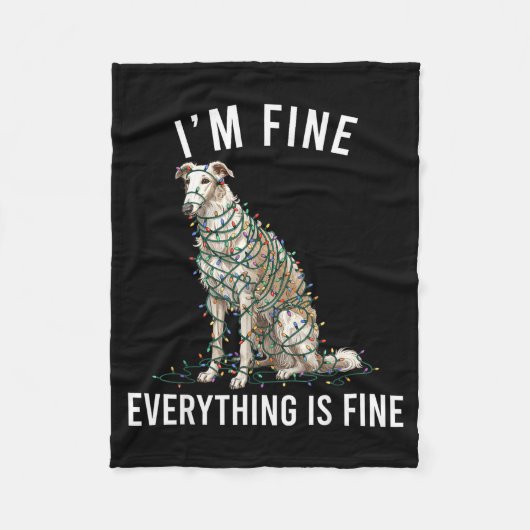 Borzoi Christmas I'm Fine Everything Is Fine  フリースブランケット (正面)