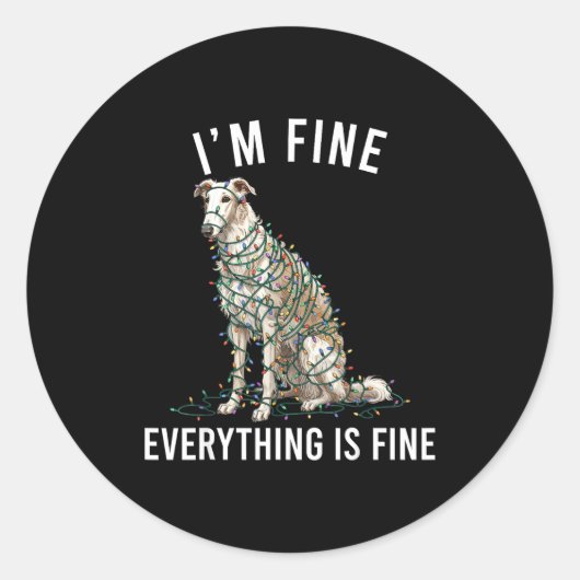 Borzoi Christmas I'm Fine Everything Is Fine  ラウンドシール (正面)