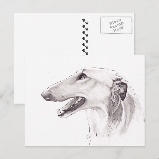 Borzoi Dog Art Ink Head Profileはがき ポストカード (正面/裏面)