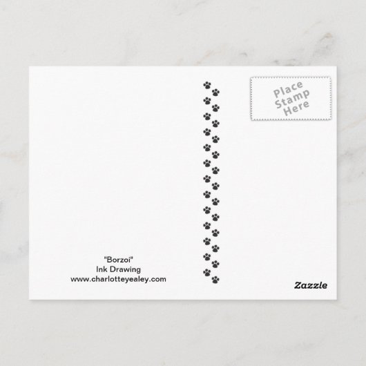 Borzoi Dog Art Ink Head Profileはがき ポストカード (裏面)