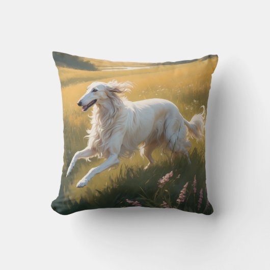 Borzoi Elegant Breed Throw Pillow クッション (正面)
